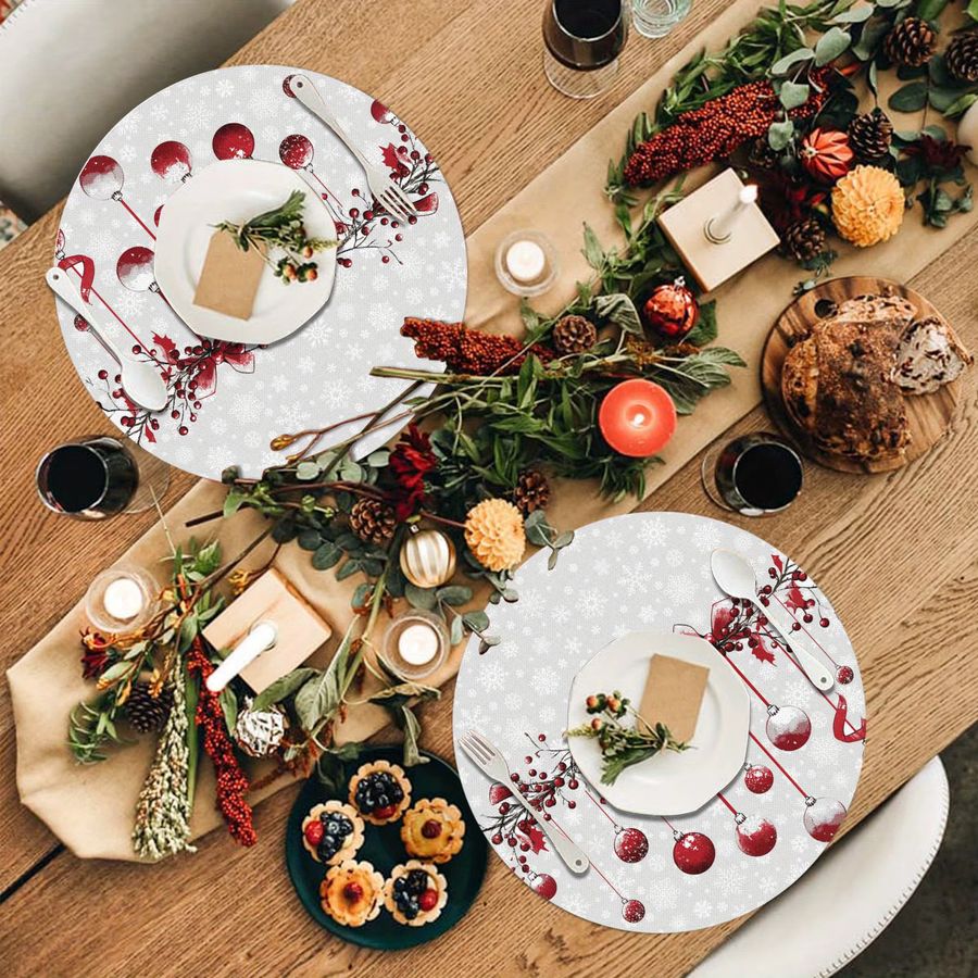 VIKAMA 6-teiliges Tischset-Set mit Schneekieferzweig für Weihnachts- und Feiertagsdekorationen - Bild 2