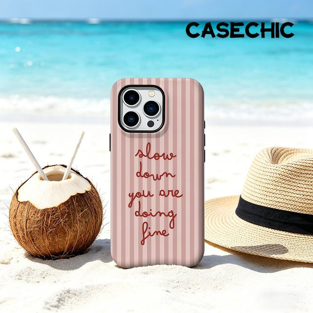 CaseChic MagSafe Schutzhülle für iPhone 17 16 15 14 Plus Pro Max Matte Bumper Stoßfeste PC-Hülle Pink Stripe Slow Life Design - Bild 1