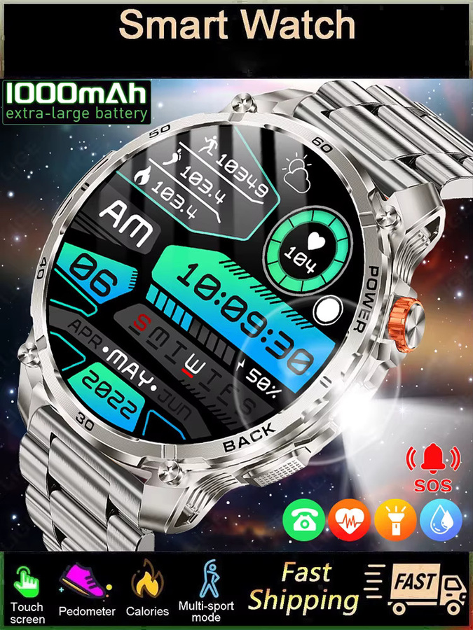 LIGE Smartwatch, Edelstahl, Schwarz, Orange, Herren - Bild 7