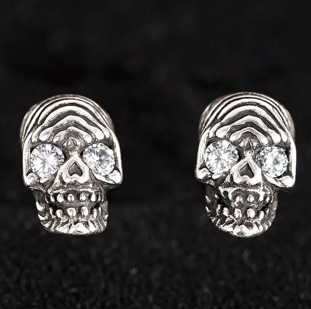 Huitan Ohrstecker Totenkopf, Edelstahl, Silber, Zirkonia, Damen - Bild 1