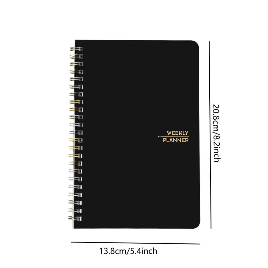 Undatiertes Wochenplaner Notebook mit Hardcover aus PVC in Schwarz, 53 Blatt für Tagespläne und Prioritäten - Bild 4