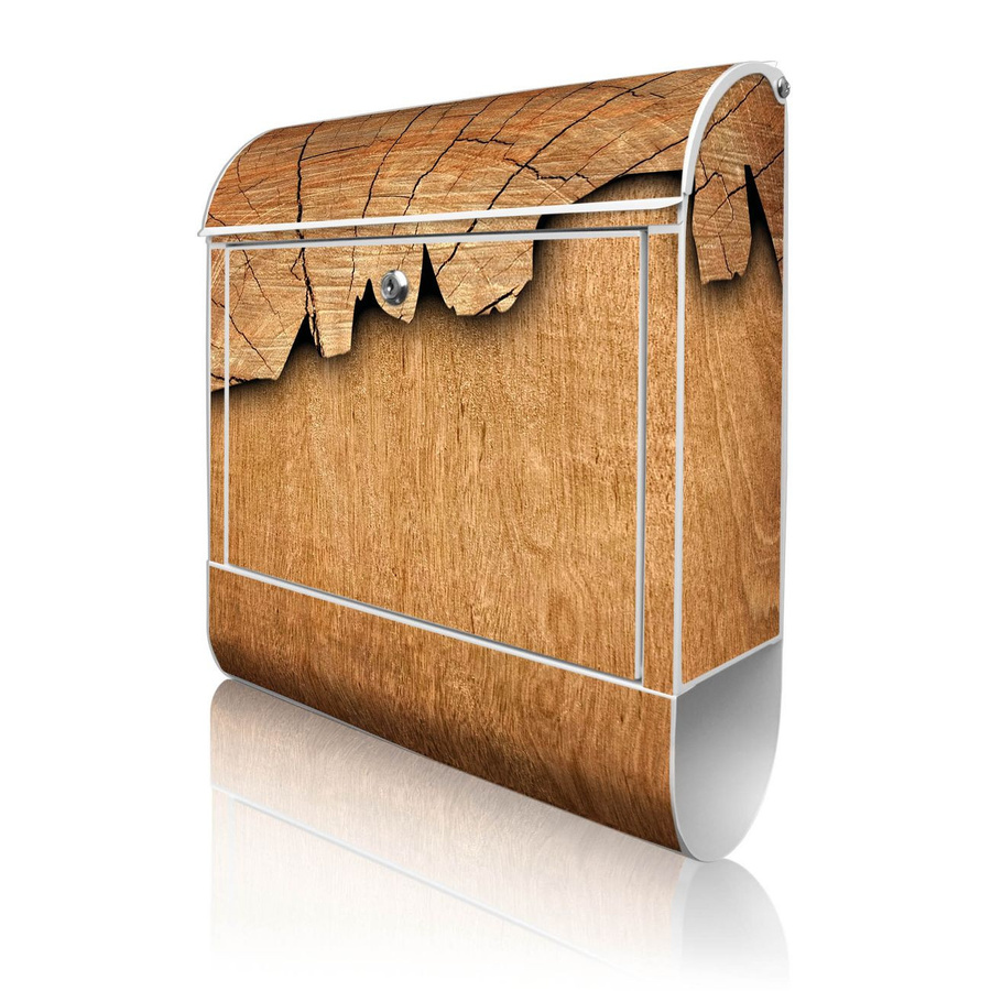 banjado Wandbriefkasten weiß groß mit Holzmotiv und Zeitungsfach, B/H/T: 38 x 47 x 13 cm - Bild 1