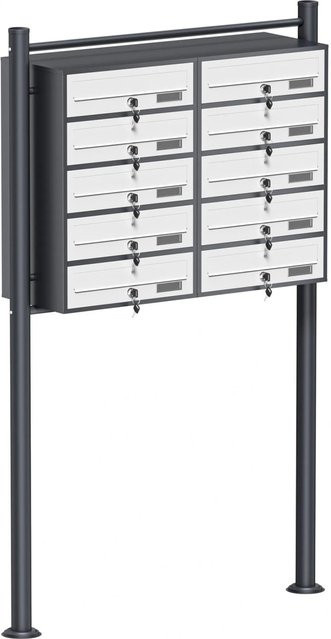 Wiltec Standbriefkasten-Anlage 10er Briefkästen Anthrazit/Weiß H x B x T: 1500 x 945 x 270 mm - Bild 1