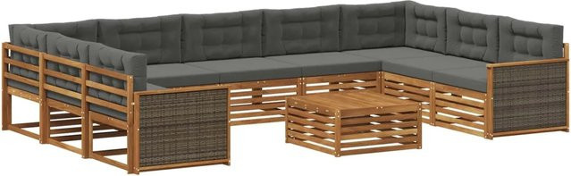 vidaXL Outdoor-Sofagarnitur aus Akazienholz mit 10 Kissen in Natur und Anthrazit - Bild 1