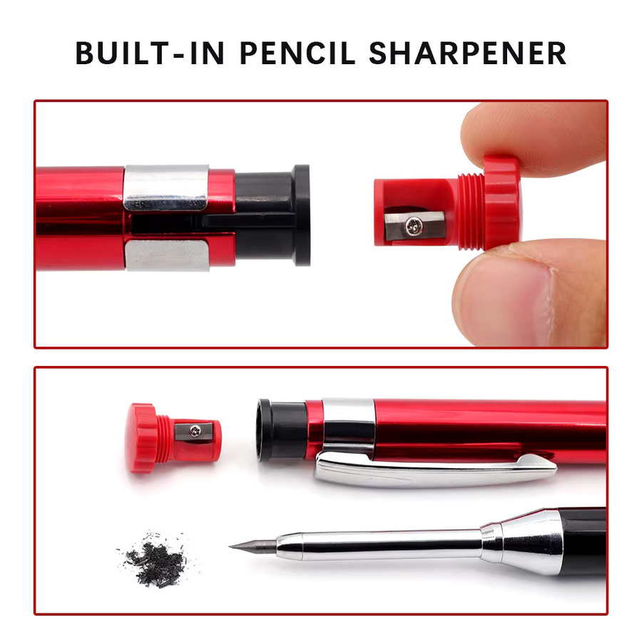 JOMPENS Professioneller Metall-Langkopf-Zimmermannsbleistift in Schwarz mit Graphitminen für Schreiner-Markierungen und technische Zeichnungen - Bild 3