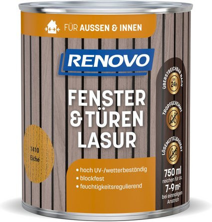 RENOVO Fenster- und Türenlasur Eiche 1410, braun, 750 ml - Bild 1