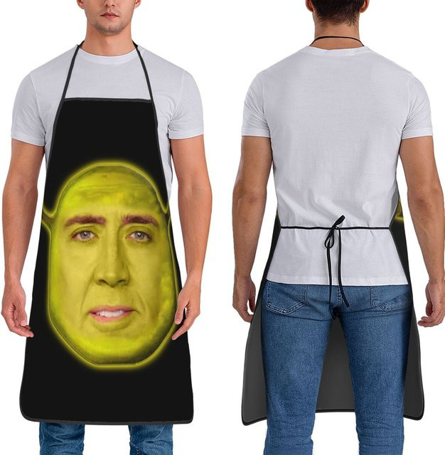 Wasserdichte Kochschürze mit Nicolas Cage Gesichtsmotiv in Schwarz für Damen und Herren - Bild 1