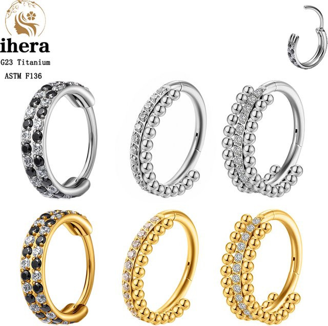 ihera Nasenring Septum Clicker, Titan, Zirkonia, Silber, Unisex - Bild 1