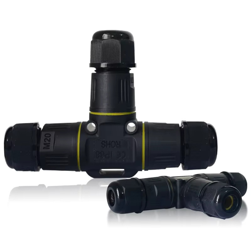 IP68 Kabel-Wasserdichtverbinder in Schwarz als T-förmiger Dreiwege-Verteiler für Outdoor-LED-Verdrahtung - Bild 4
