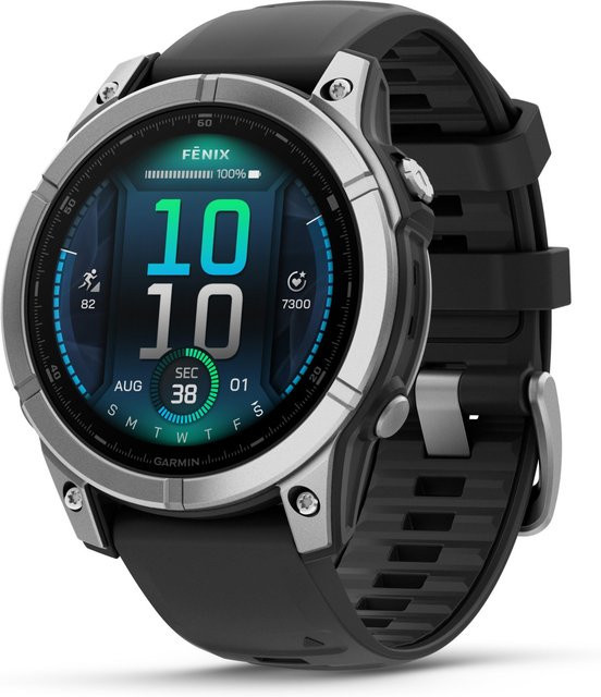Garmin fenix E Smartwatch mit GPS und Herzfrequenzmessung, QuickFit-Silikon-Armband 22mm, schwarz/silber - Bild 1