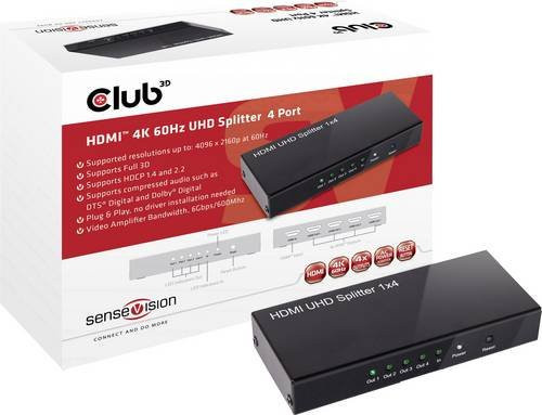 Club3D CSV-1380 HDMI-Splitter 4 Port UHD 4K Schwarz - Bild 1