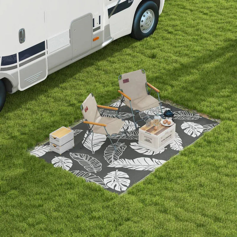 Outsunny Outdoor-Teppich mit Blumenmuster aus Polypropylen, rechteckig, Grau/Weiß, B: 182 cm, L: 274 cm - Bild 6