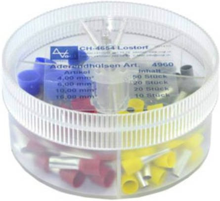 Vogt Verbindungstechnik Aderendhülsen-Sortiment 737086 teilisoliert, 100 Stück, Farben: Grau, Gelb, Rot, Blau, Größen: 4 mm², 6 mm², 10 mm², 16 mm² - Bild 1