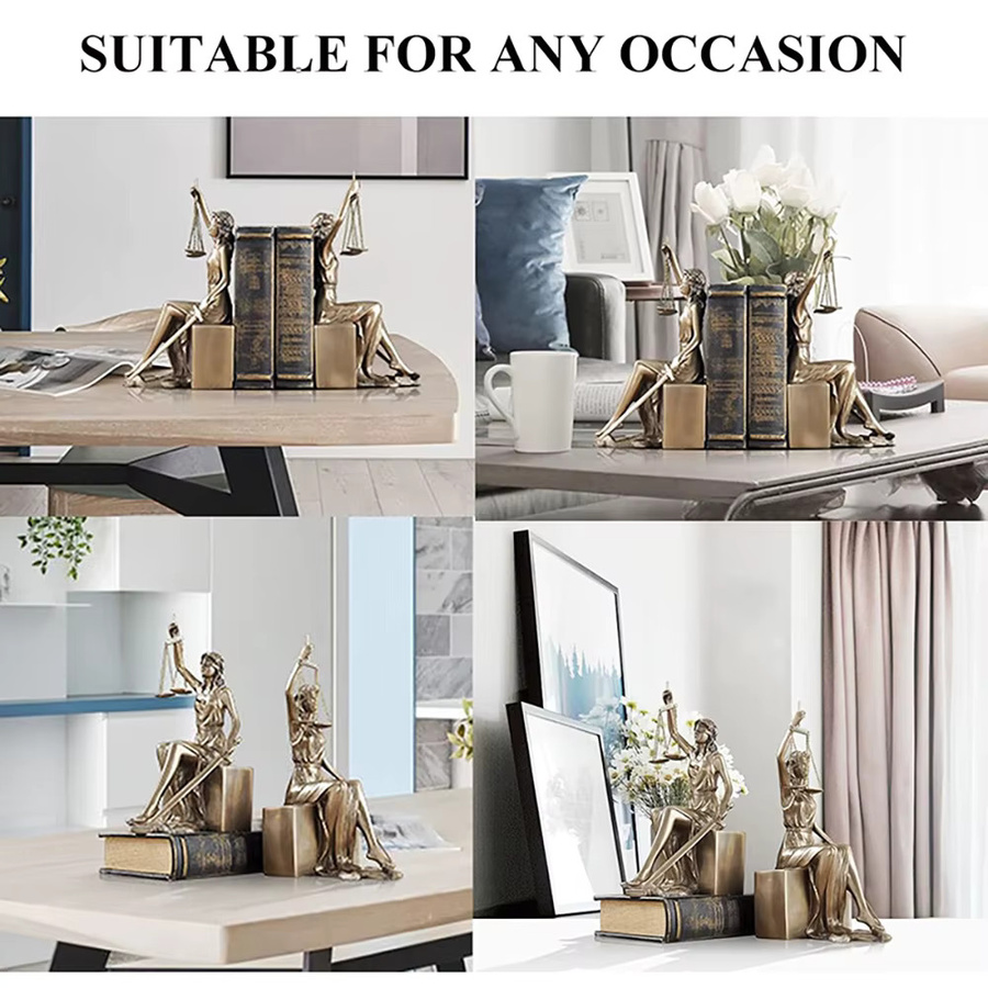 Dekorative Lady Justice Statue in Gold als Buchstütze aus Harz für dein Zuhause oder als Geschenk für Anwälte - Bild 4