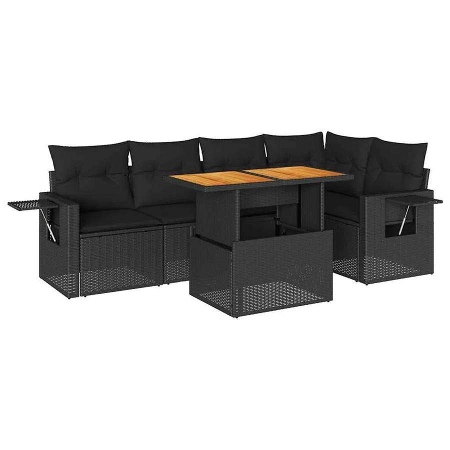 vidaXL 6-teilige Garten-Sofagarnitur in L-Form aus schwarzem Poly-Rattan mit Kissen und pulverbeschichtetem Stahlrahmen - Bild 2
