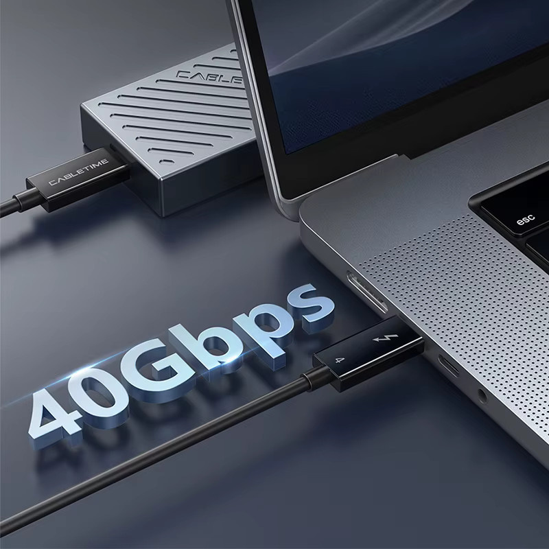 CABLETIME Thunderbolt 4 USB-C Kabel PD100W 8K 60Hz 40Gbps Schwarz - Bild 2
