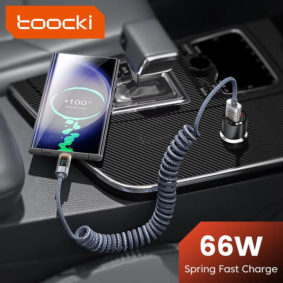 Toocki USB-C Schnellladekabel 66W mit Display, 6A Datenkabel in Transparent Blau für Huawei, Xiaomi, Samsung und Realme - Bild 2