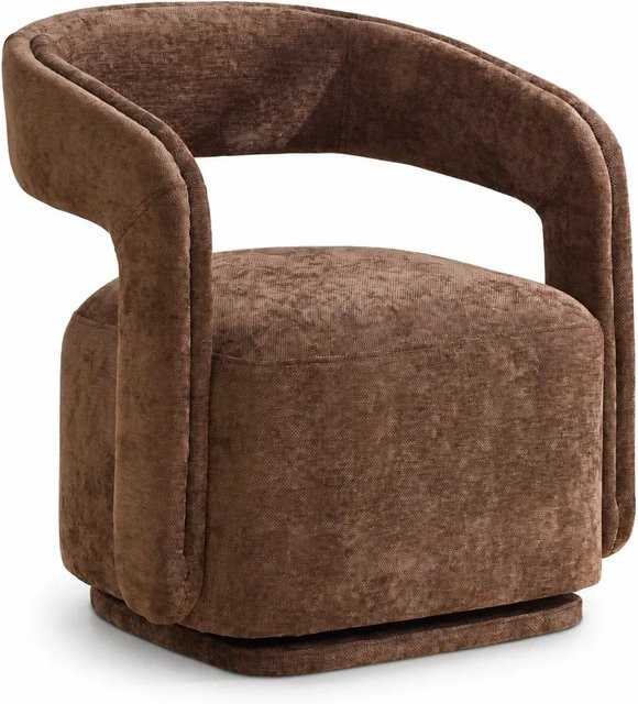 PXloue Drehsessel Loungesessel aus Chenille in Braun mit Holzgestell und Armlehnen - Bild 1