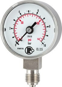 Riegler Standardmanometer aus CrNi-Stahl in Silber, G 1/4 unten, Messbereich 0 - 2,5 bar, Durchmesser 40 mm - Bild 1