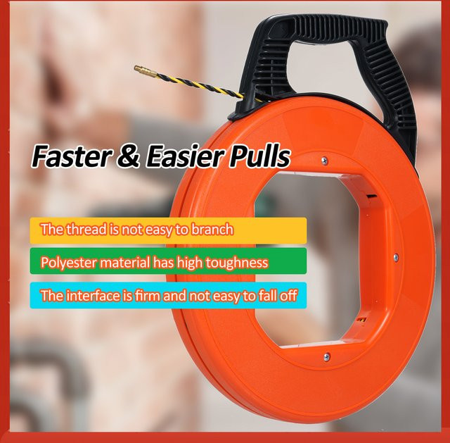 KKMOON Elektrischer Fischband-Drahtzieher aus Polyester in Rot mit robustem Kunststoffgehäuse, 30,48 m Einzugshilfe für Kabel - Bild 1