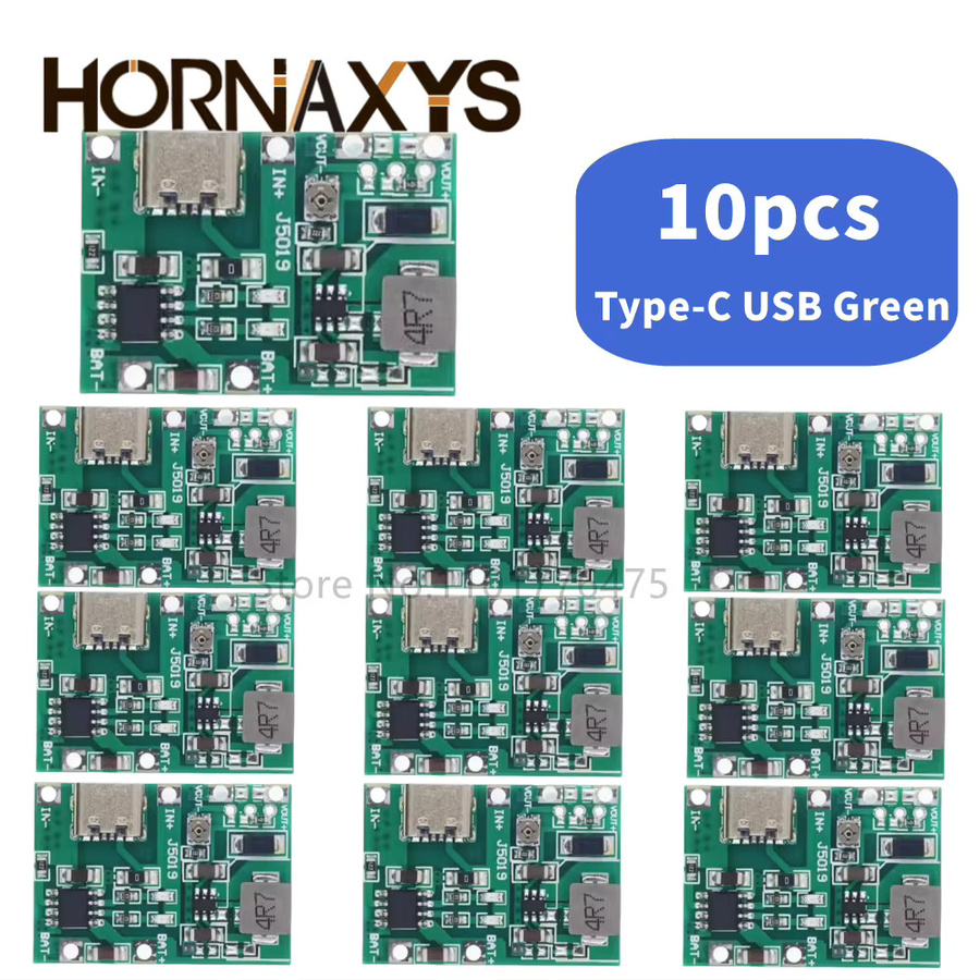 10er Set HORNAXYS Einstellbare Step Up Module für 18650 Lithium Li-Ion Batterien, 3,7V bis 9V, mit Micro-USB Anschluss, Grün - Bild 1