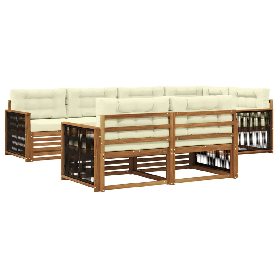 vidaXL Outdoor-Sofagarnitur aus Akazienholz in L-Form mit Kissen, Farbe: Natur und Beige - Bild 2