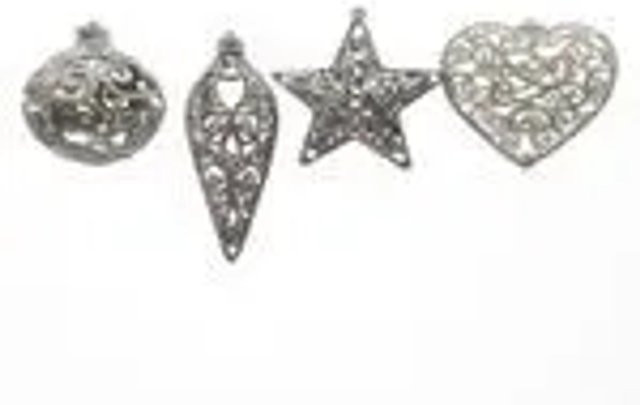 Kaemingk Weihnachtskugeln in Silber als Baumschmuck und Baumhänger mit abstrakten Formen aus Metall - Bild 1