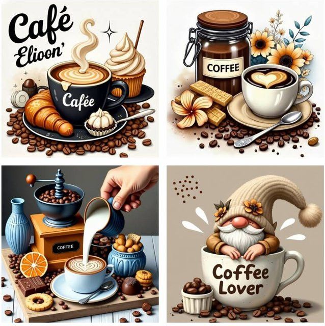 5D-Diamant-Malerei-Set Potdemiel Kaffeetasse Landschaft mit runden Diamanten als DIY-Mosaik zur Wanddekoration - Bild 1