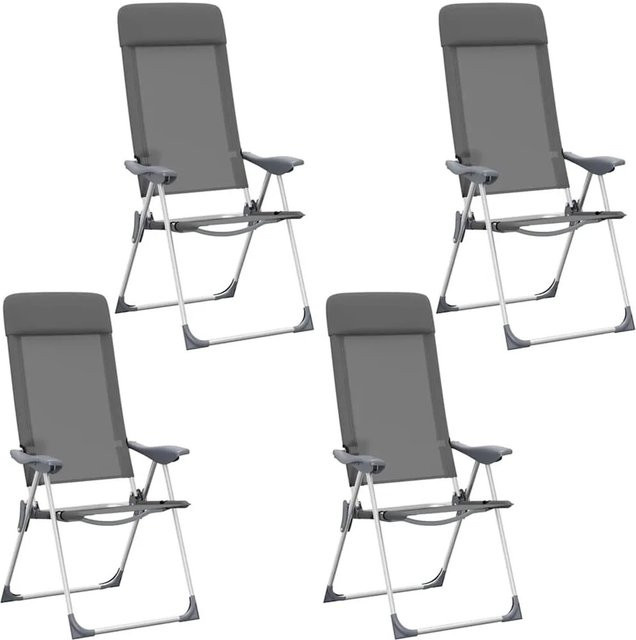 Set aus 4 klappbaren Campingstühlen von vidaXL in Grau mit Aluminiumgestell und Textilene-Bezug - Bild 1