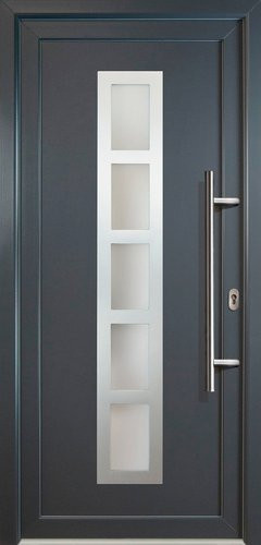 Meeth Kunststoff-Haustür Signum Exklusiv in Grau mit satiniertem Glaseinsatz und Aluminium-Elementen, nach innen öffnend, ohne Türgriff, Höhe: 208,0 cm, Breite: 108,0 cm, Tiefe: 41,56 cm - Bild 1