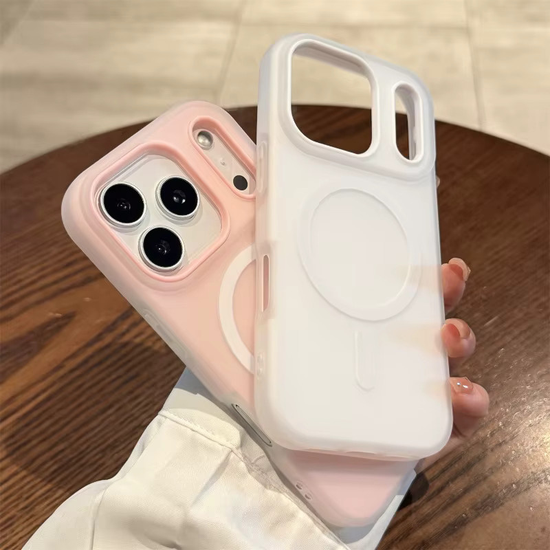 Luxuriöse 2-in-1 Candy Magnetische Hülle für Apple iPhone kompatibel mit iPhone 17 Air 16 15 14 13 12 11 Pro Max Plus, MagSafe Kabelloses Laden, Matte Stoßfeste Abdeckung in Weiß und Pink - Bild 1