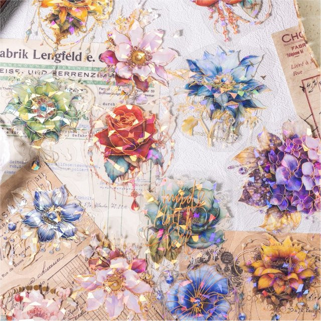 20 Stück Perlglanz-Blumenaufkleber in Multicolour für Tagebuch und Basteldekoration mit schillerndem Muschel-Effekt - Bild 1