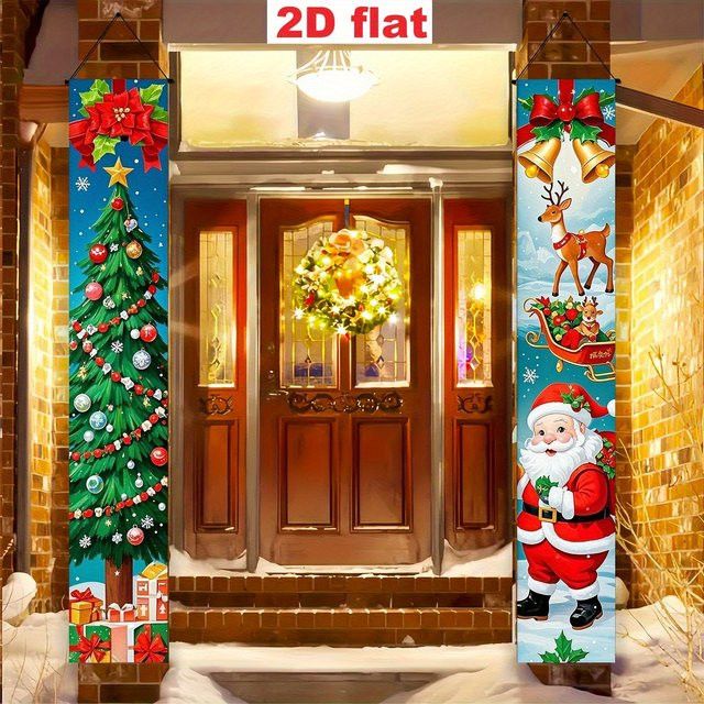 VIKAMA Weihnachtsbanner Couplet mit Rentier und Weihnachtsmann, Multicolor, Hängende Dekoration für den Weihnachtsbaum - Bild 1