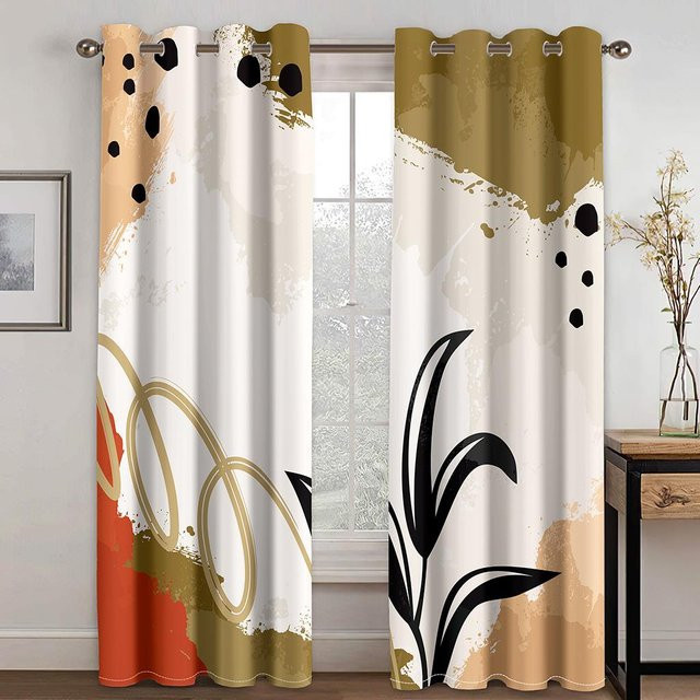Yiran Furniture Boho Moderne Fenster Vorhänge mit Blatt- und geometrischem Design, 2er-Set, Lichtgrau, B: 100 cm, H: 130 cm - Bild 1