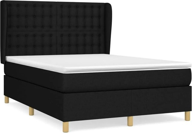 vidaXL Boxspringbett mit Matratze und Kopfteil in Schwarz, Hybrid-Design mit Taschenfederkern, B/T: 140 x 200 cm - Bild 1
