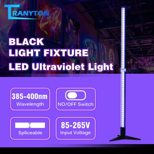 TRANYTON UV-LED Schwarzlichtleiste mit USB-Stecker, 395 nm für Party und Bühnenbeleuchtung, Schwarz - Bild 1