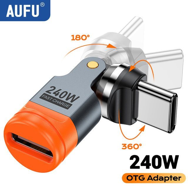 AUFU USB-C zu Typ-C OTG Adapter 240W PD3.1 5A Schnellladekonverter in Weiß mit 540 Grad Drehung für iPhone, MacBook und Laptop - Bild 1