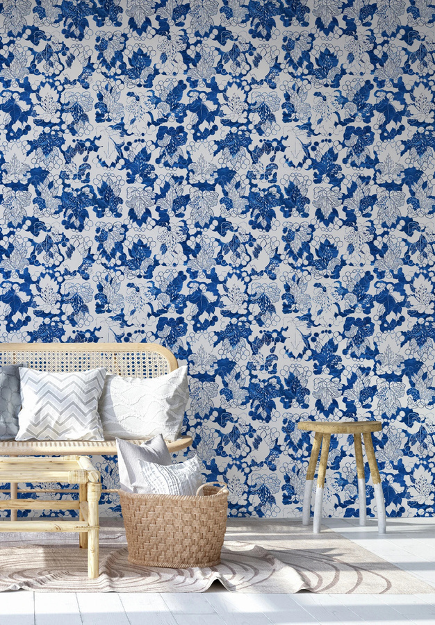 Isidore Leroy Tapete Route de la Soie in Blau mit botanischem Art Nouveau Design als Vlies-Tapete in Matt - Bild 1