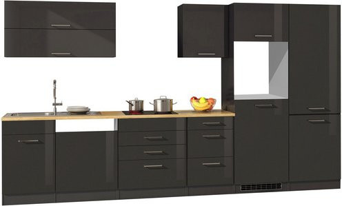 Held Möbel Küchenzeile Mailand in Grau Hochglanz, Breite: 360 cm, Tiefe: 60 cm, Höhe: 200 cm - Bild 2