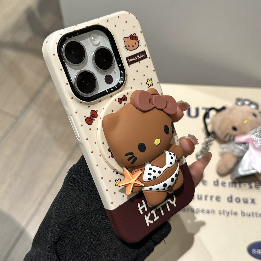 Sanrio Hello Kitty Magnetische Handyhülle mit Ständer für iPhone 16 15 Pro Max 14 13 in Braun mit MagSafe Kompatibilität - Bild 4