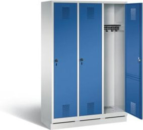 C+P Garderobenschrank Evolo aus Stahl mit 3 Abteilen, Farbe Enzianblau und Lichtgrau, H x B x T: 180 x 120 x 50 cm - Bild 1