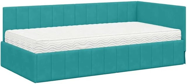 vidaXL Eckbettgestell mit Matratze in Türkis aus Samt, B/T/H: 90 x 200 x 104 cm - Bild 1