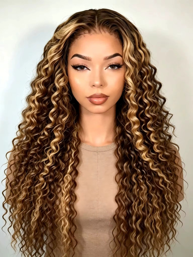 Highlight Ombre Lace Front Perücke Echthaar, Deep Wave, 4P27 Honigblonde, Damen - Bild 6