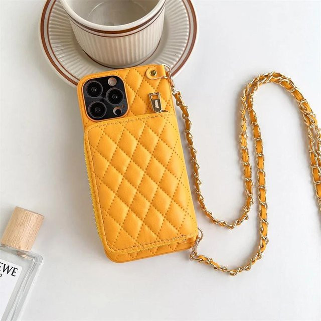 Yiran Crossbody Geldbörse und Handyhülle aus PU Leder mit Kartenfach und Trageband für iPhone 13, Gelb - Bild 1