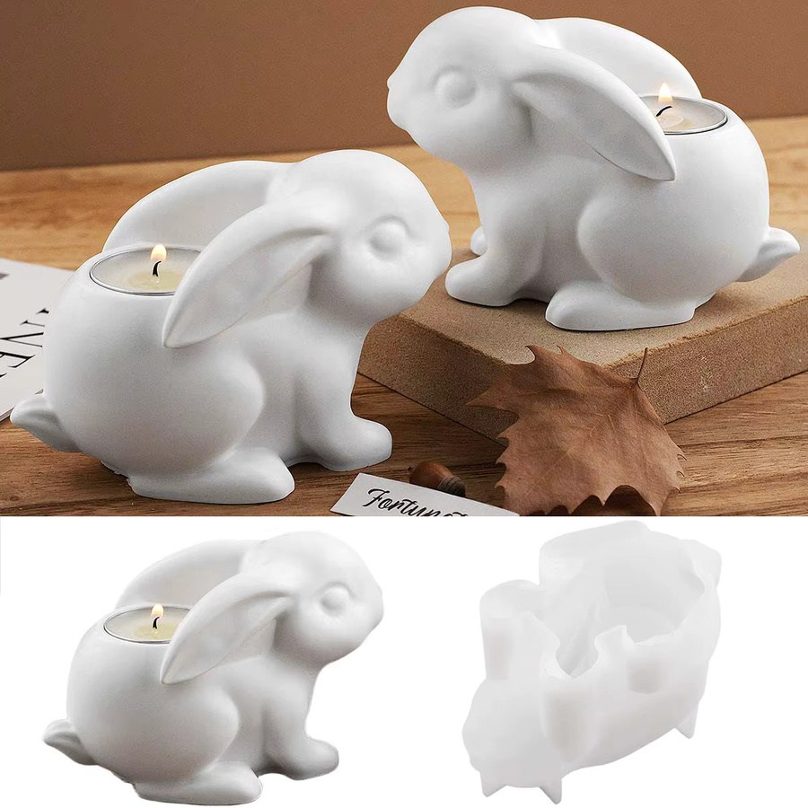 UDOCOOL Osterhase Kerzenhalter DIY 3D Form für Tealight, Weiß - Bild 1
