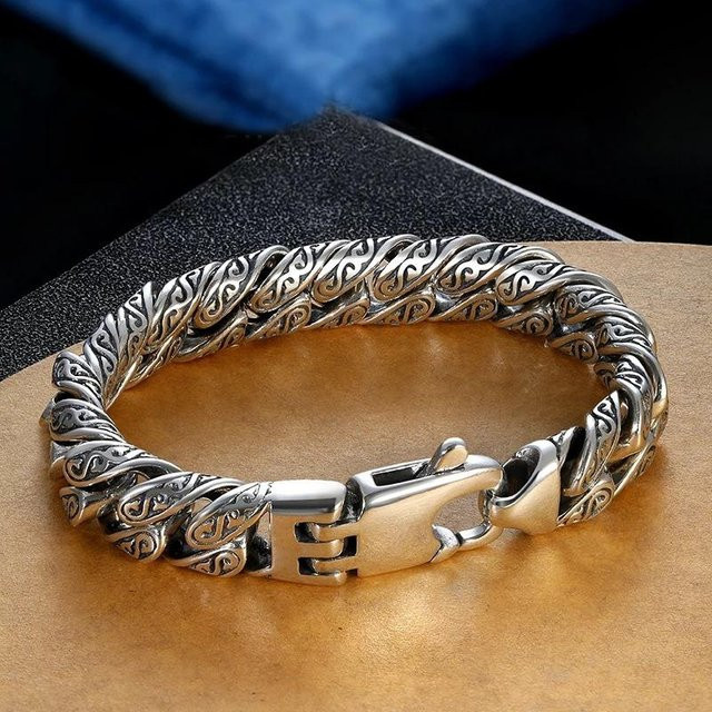 Armband 925 Silber, Tang-Grasmuster, Vintage, Unisex, 23 cm - Bild 1