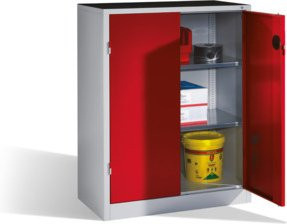 C+P Schwerlast-Beistellschrank mit Drehtüren und 2 Regalböden, Korpus Lichtgrau, Front Rubinrot, H: 120 cm, B: 93 cm, T: 50 cm - Bild 1
