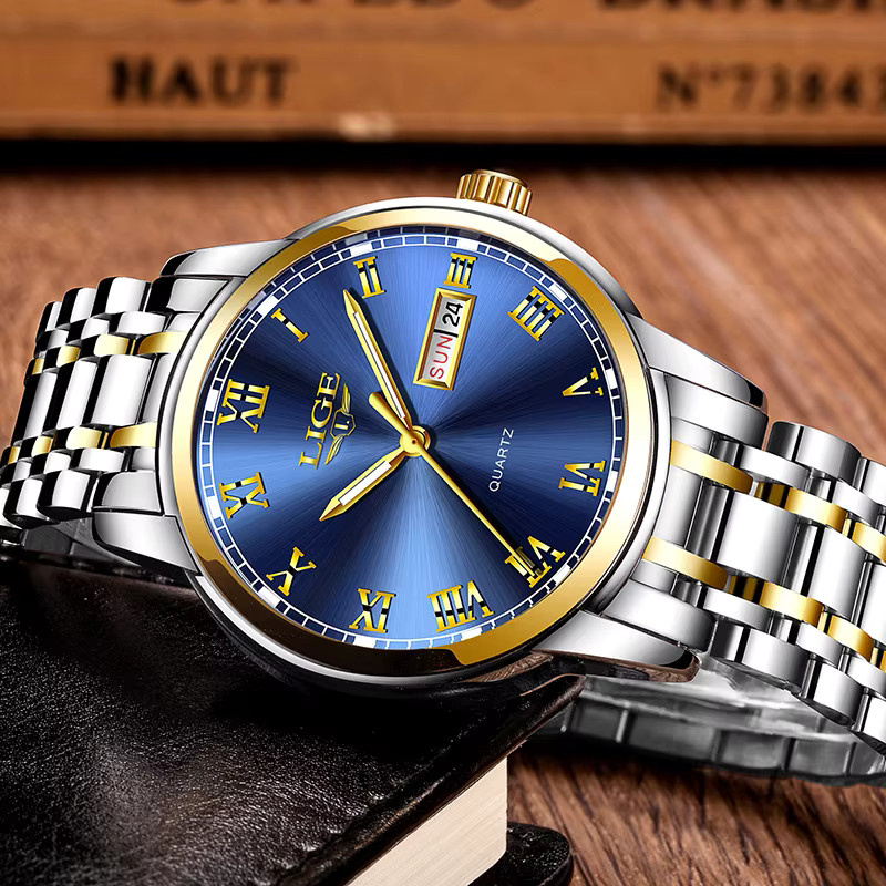 LIGE Armbanduhr Edelstahl, Quarz, Blau, Herren - Bild 3