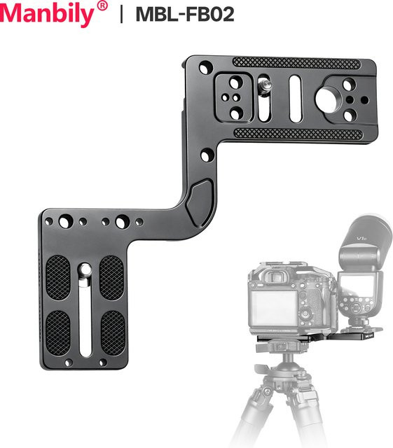 Manbily MBL-FB02 Blitzhalterung in Schwarz mit Arca- und 1/4-Zoll-Schraubanschluss sowie Schnellwechselplatte für Canon, Nikon und Fujifilm XT4 Kameras - Bild 1