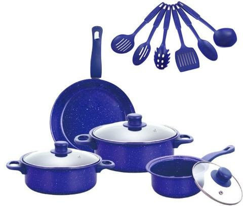 Bestlili 13-teiliges Kochgeschirr-Set aus Aluminium mit Antihaftbeschichtung und Glasdeckeln in Blau - Bild 1